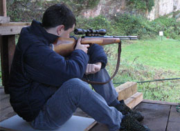 Shooter on the outdoor air range at Portishead Shooting Club
